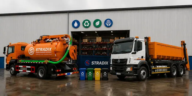 S-TRADIX sewer-cleaning tanker and skip-loader truck